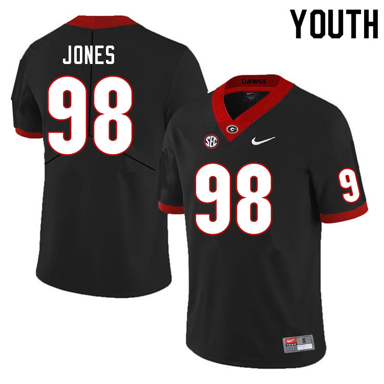 Georgia Bulldogs Youth Noah Jones #98 Black Stitched College UGA Football Jersey 23TG014PT